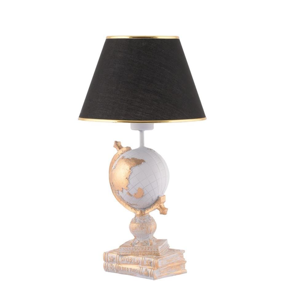 Table Lamp, White, Black, Gold, Polyester Body, Fabric Cap