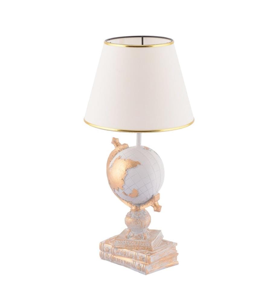 Table Lamp, White, Gold, Polyester Body, Fabric Cap