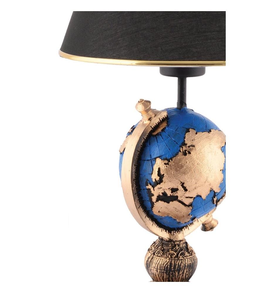 Table Lamp, Black, Blue, Gold, Polyester Body, Fabric Cap