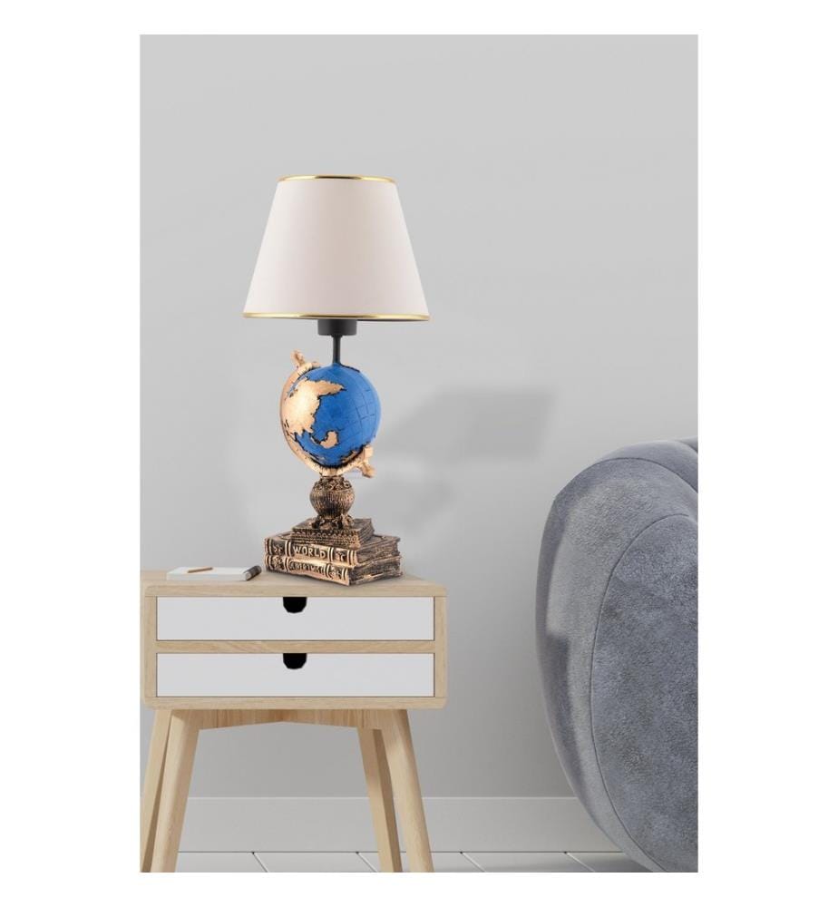 Table Lamp, Black, White, Gold, Polyester Body, Fabric Cap