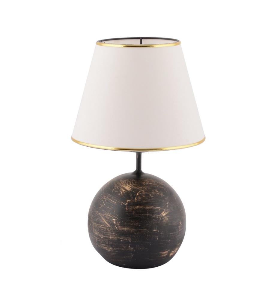 Lampe de table, noir, blanc, or, corps en polyester, capuchon en tissu