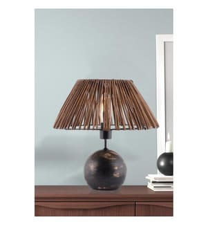 Lampada da tavolo, nero, bianco, oro, corpo in poliestere, tappo in bambù