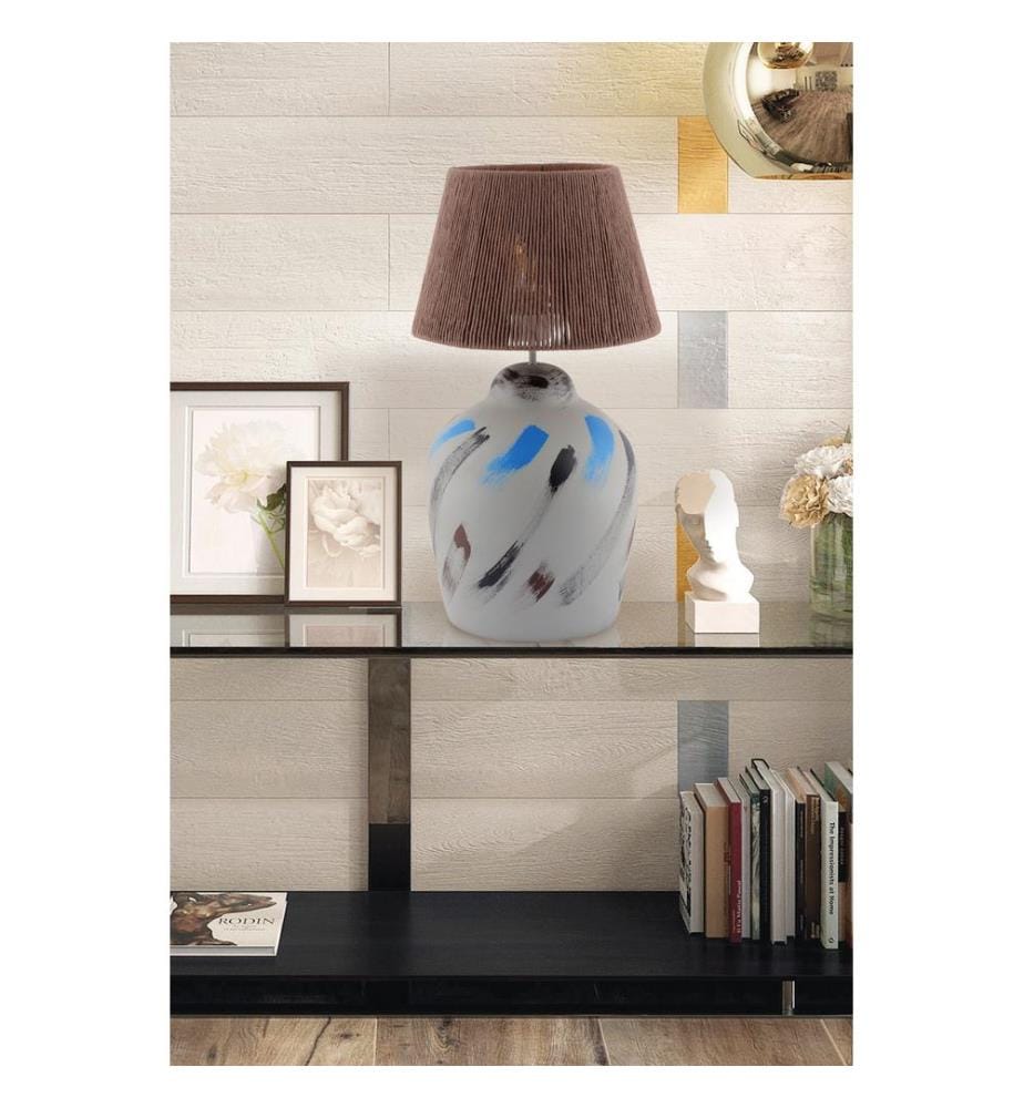 Table Lamp, Multicolor, Polyester Body, Jute Cap
