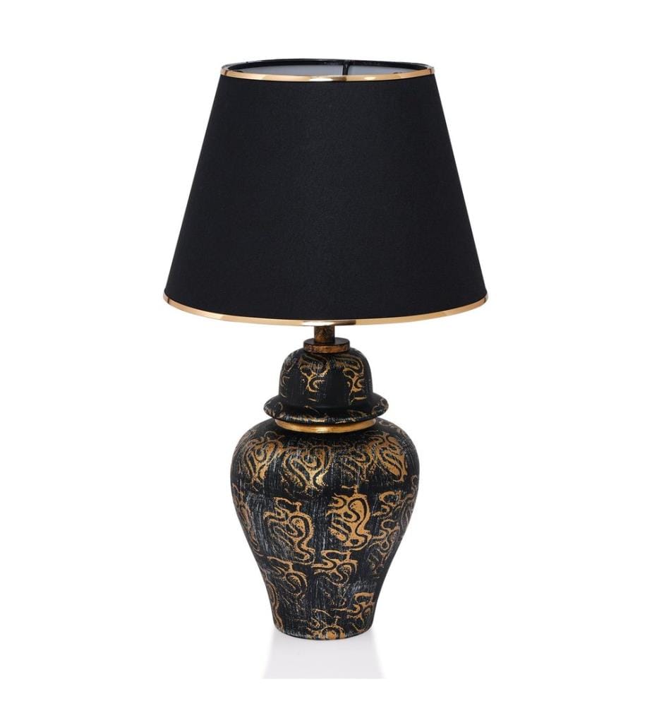Lampe de table, Gold, Black, Metal Body, Fabric Cap