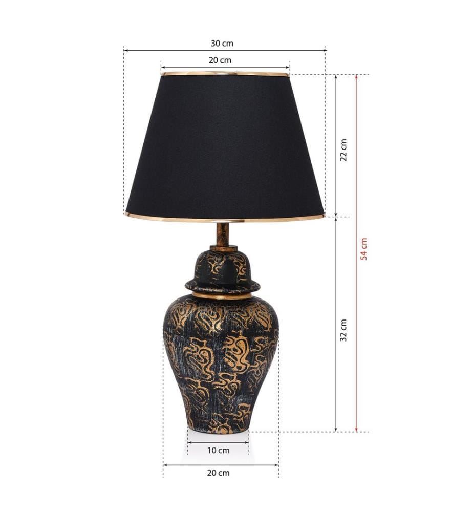 Lampe de table, Gold, Black, Metal Body, Fabric Cap