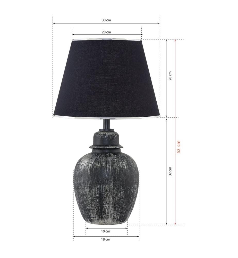 Lampe de table, Black, Silver, Metal Body, Fabric Cap