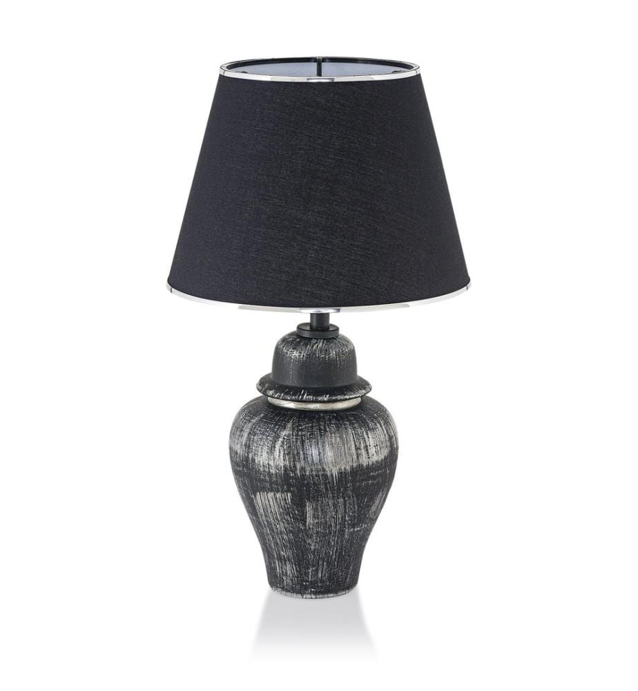 Tischleuchte, Schwarz, Silber, Metallgehäuse, Stoffkappe