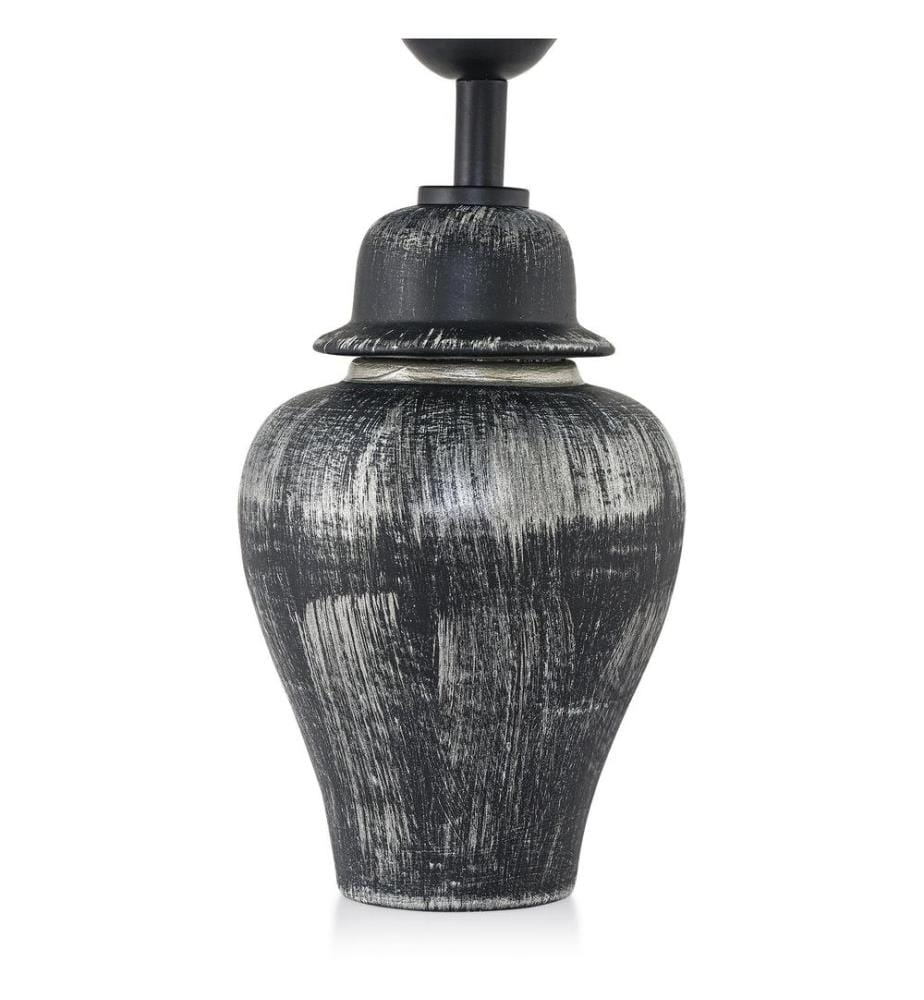 Tischleuchte, Schwarz, Silber, Metallgehäuse, Stoffkappe