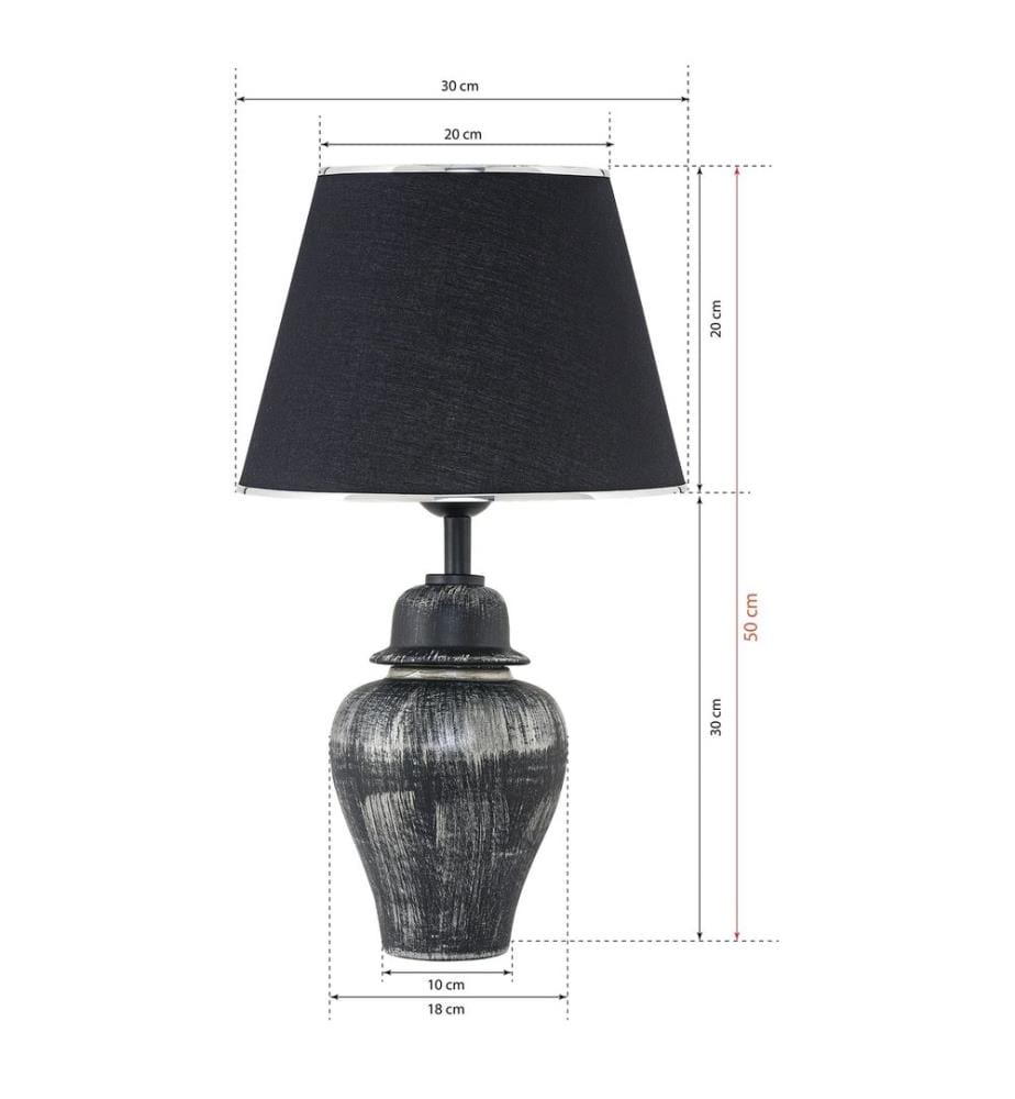 Tischleuchte, Schwarz, Silber, Metallgehäuse, Stoffkappe