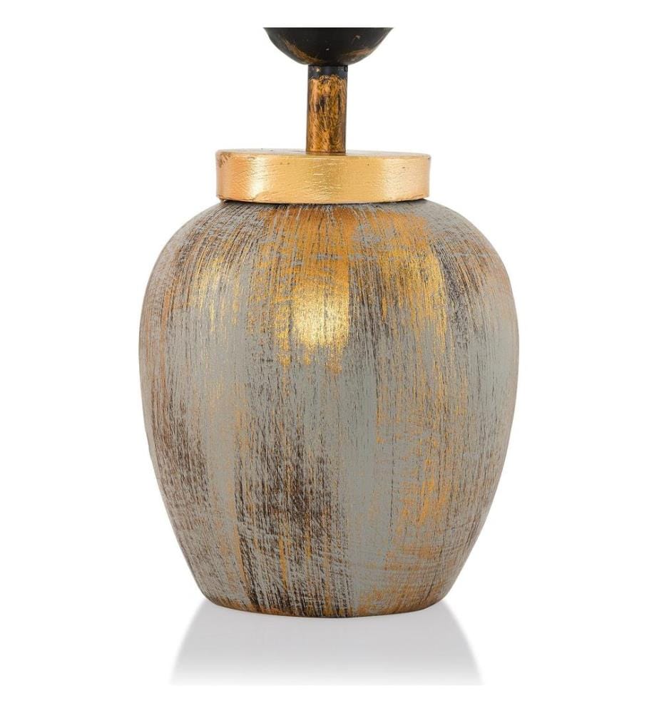 Lampe de table, crème, or, corps en métal, capuchon en tissu