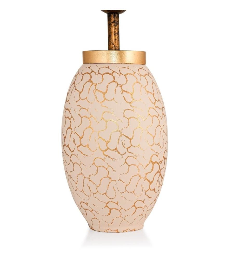 Lampe de table, crème, or, corps en métal, capuchon en tissu
