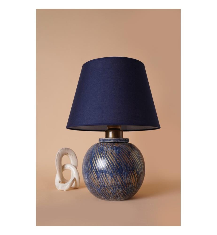 Tischleuchte, Blau, Polyester-Körper, Stoffkappe