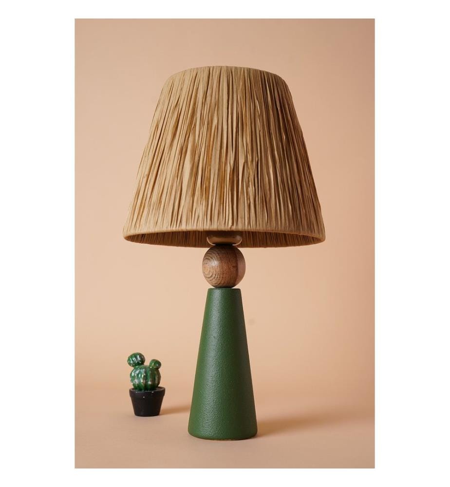 Lampe de table, Green, Brown, Ceramic Body, Rope Cap