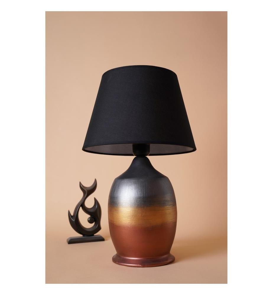 Tischlampe, Multicolor, Keramikkörper, Stoffkappe