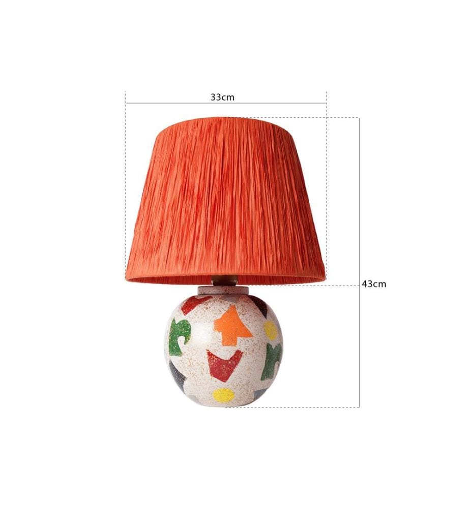Lampe de table, orange, corps en ceramic, capuchon de corde
