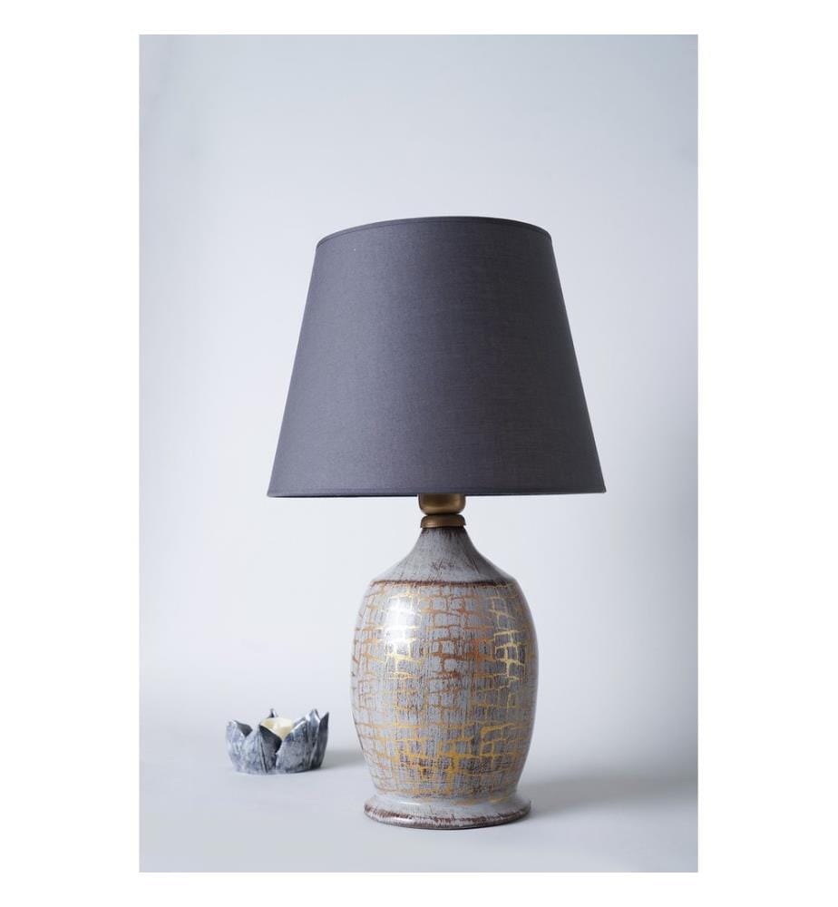 Lampe de table, Gris, Or, Ceramic Body, Capuchon en tissu