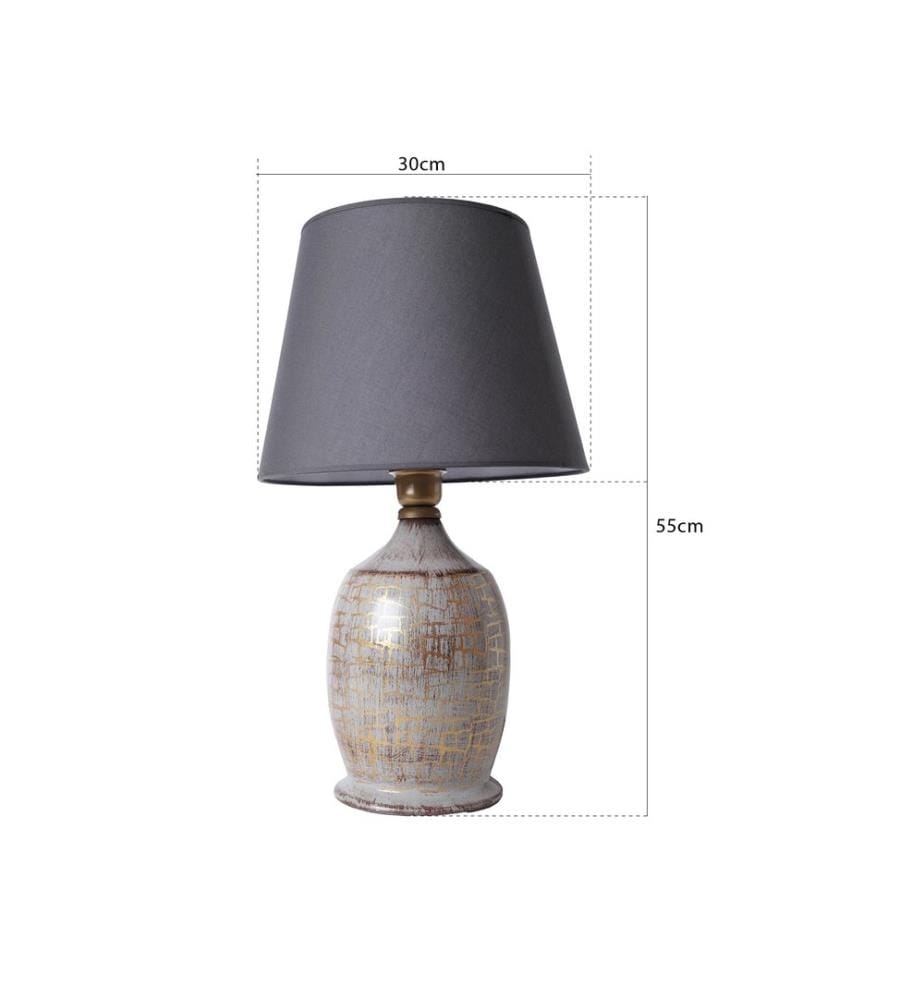 Lampe de table, Gris, Or, Ceramic Body, Capuchon en tissu