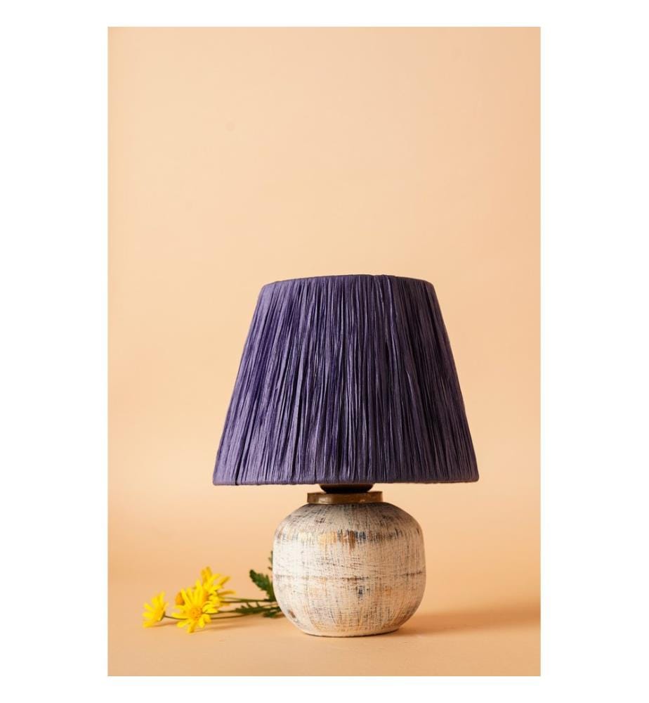 Lampe de table, blanc, bleu, corps en ceramic, capuchon en corde