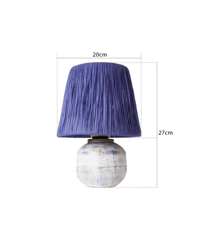 Lampe de table, blanc, bleu, corps en ceramic, capuchon en corde