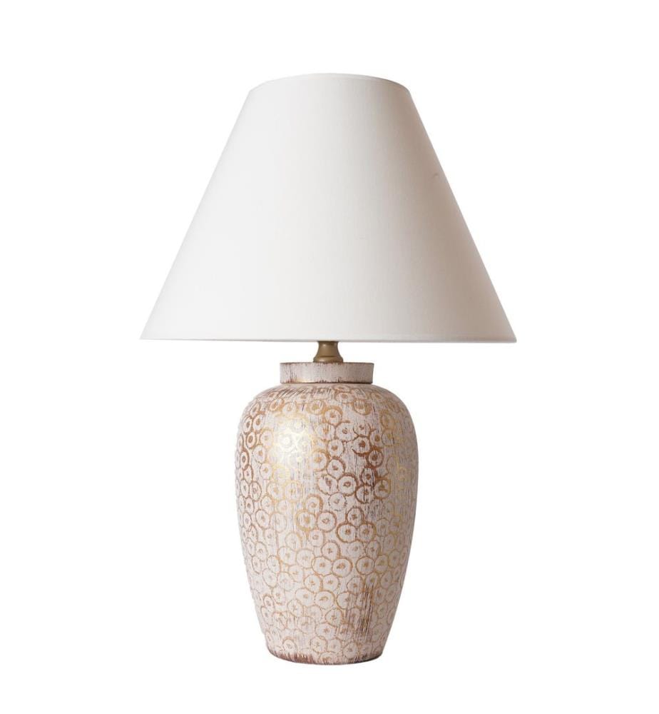 Lampe de table, White, Gold, Ceramic Body, Fabric Cap