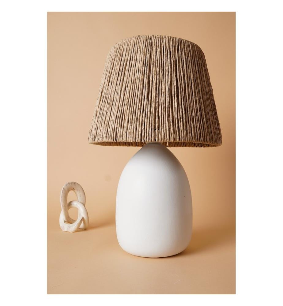 Lampe de table, blanc, chêne, corps en céramique