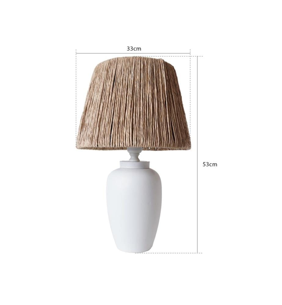 Lampe de table, blanc, chêne, corps en céramic