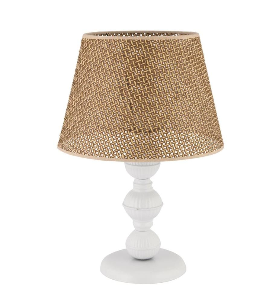 Lampe de table, pied en métal, couleur camel, blanche