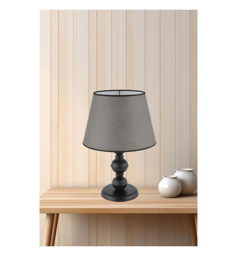 Lampe de table, pied en métal, gris, noir
