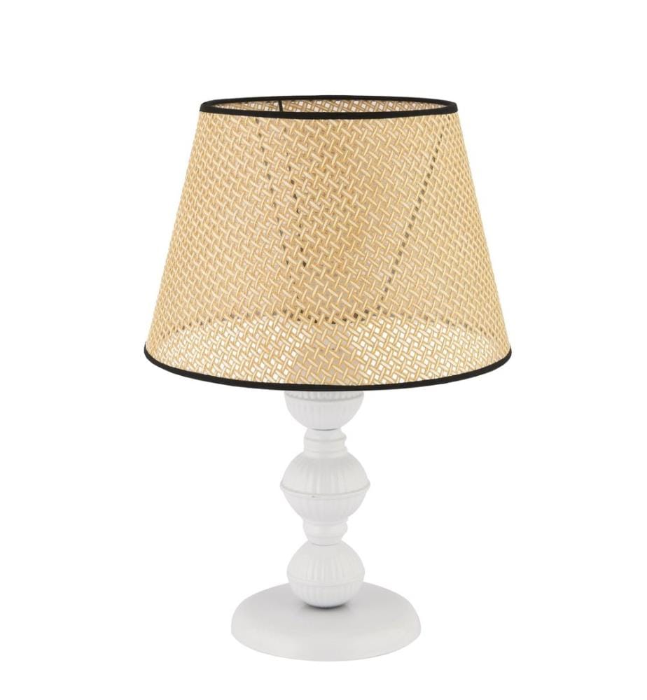 Lampe de table, pied en métal, couleur camel, blanche