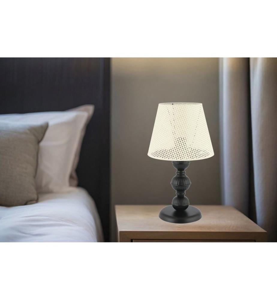 Lampe de table, pied en métal, crème, noir