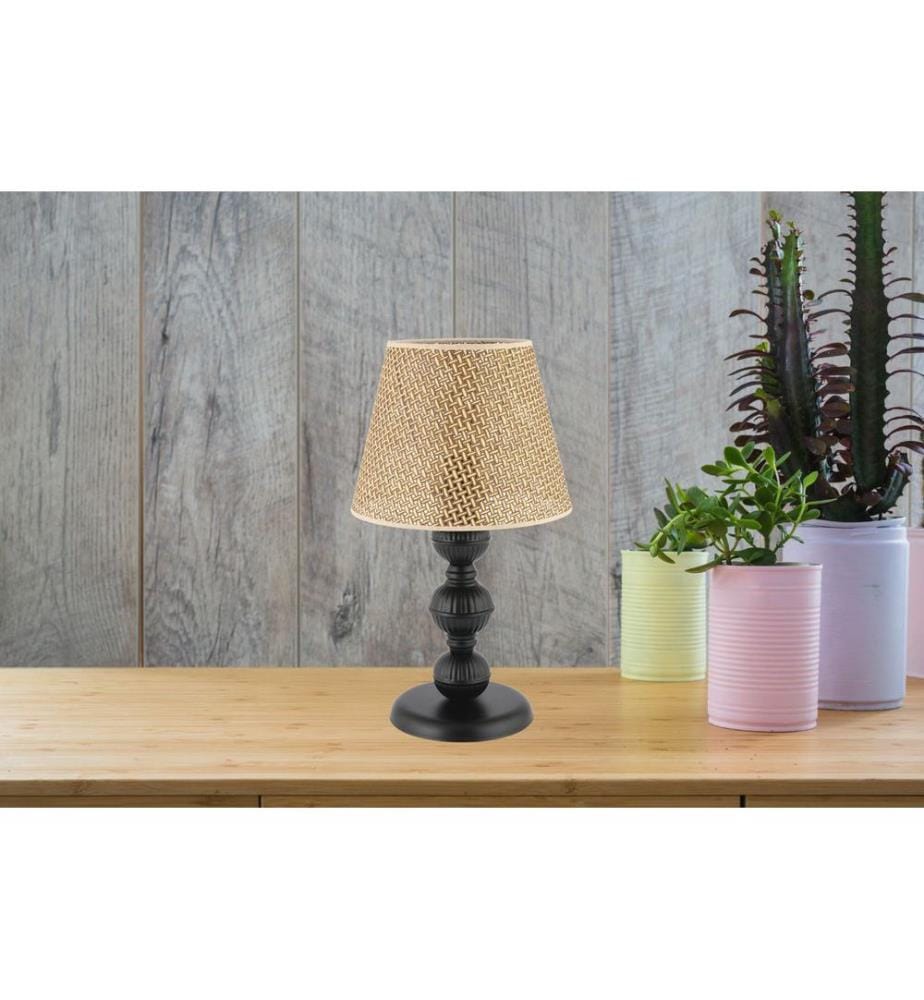 Lampe de table, pied en métal, camel, noire