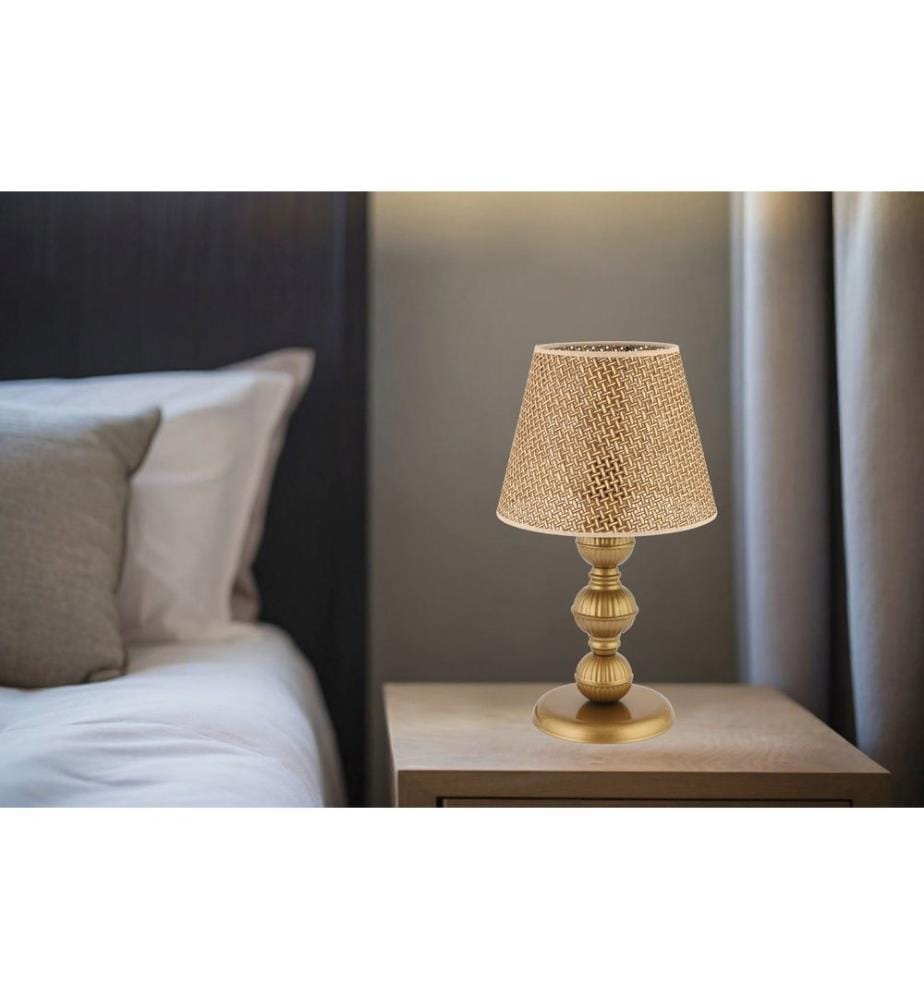 Lampe de table, pied en métal, chameau, or