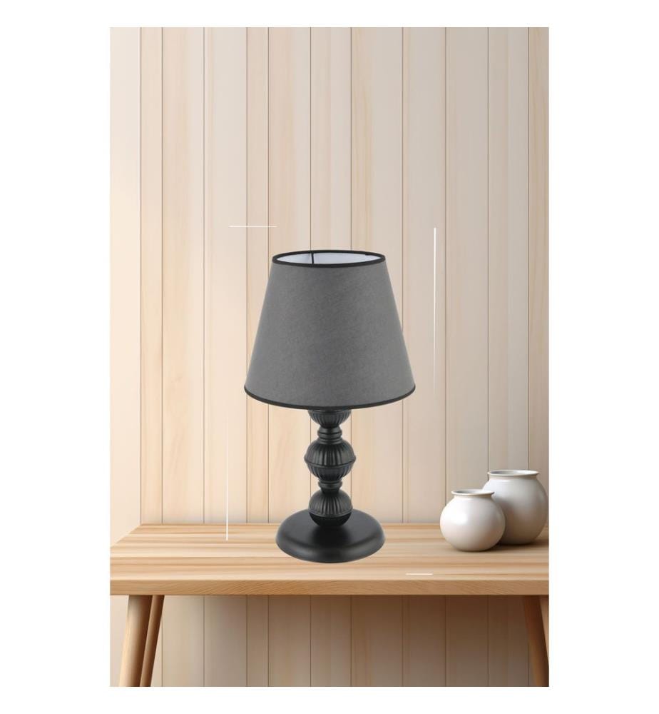 Lampe de table, pied en métal, gris, noir