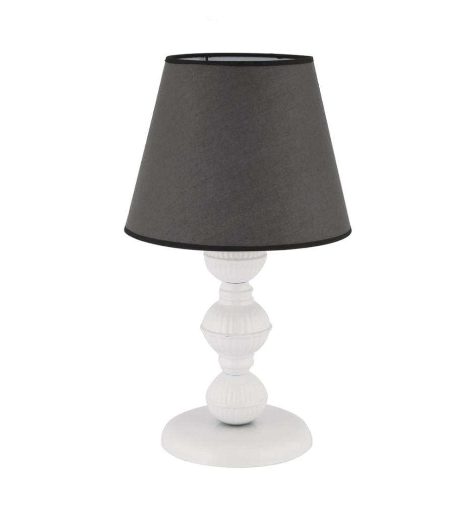Lampe de table, pied en métal, gris foncé et blanc
