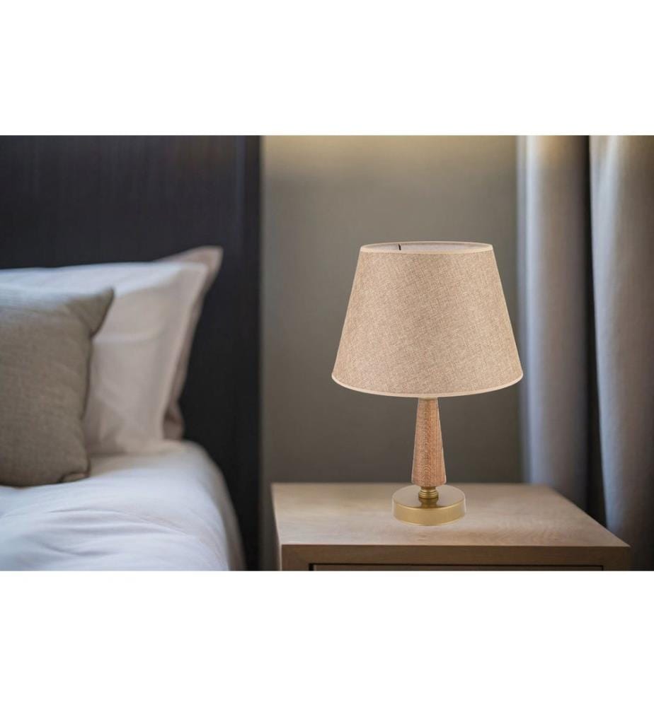 Lampe de table, pied en métal, beige, marron, or