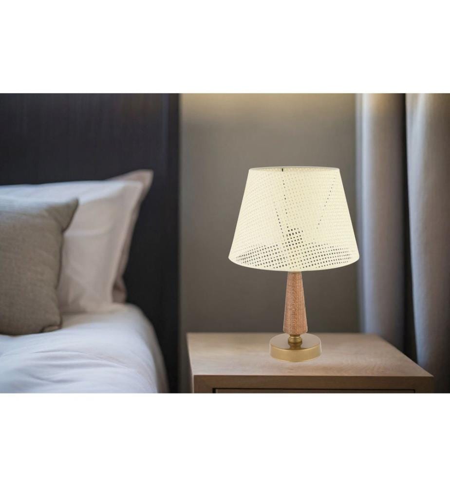 Lampe de table, pied en métal, crème, marron, or