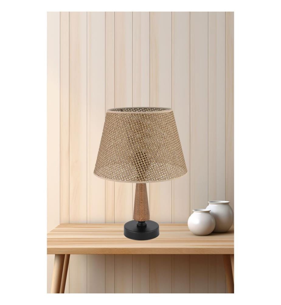 Lampe de table, pied en métal, camel, marron, noir