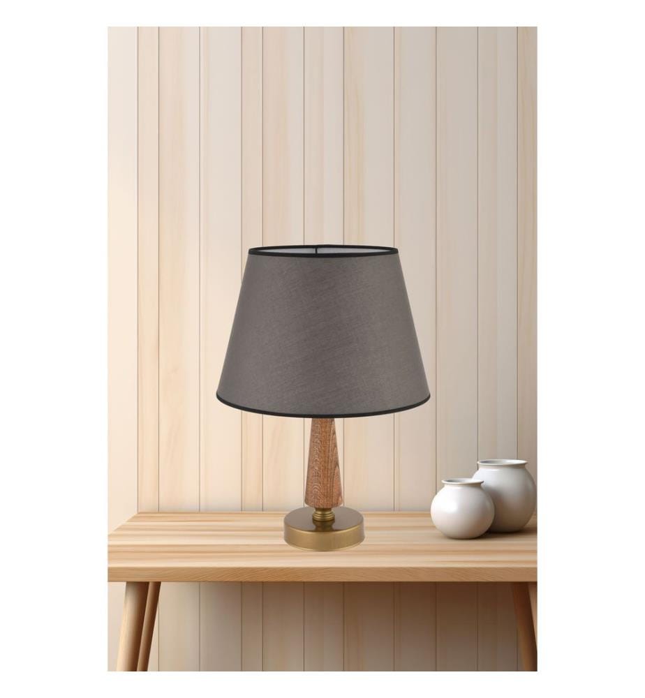 Lampe de table, pied en métal, gris, marron, or