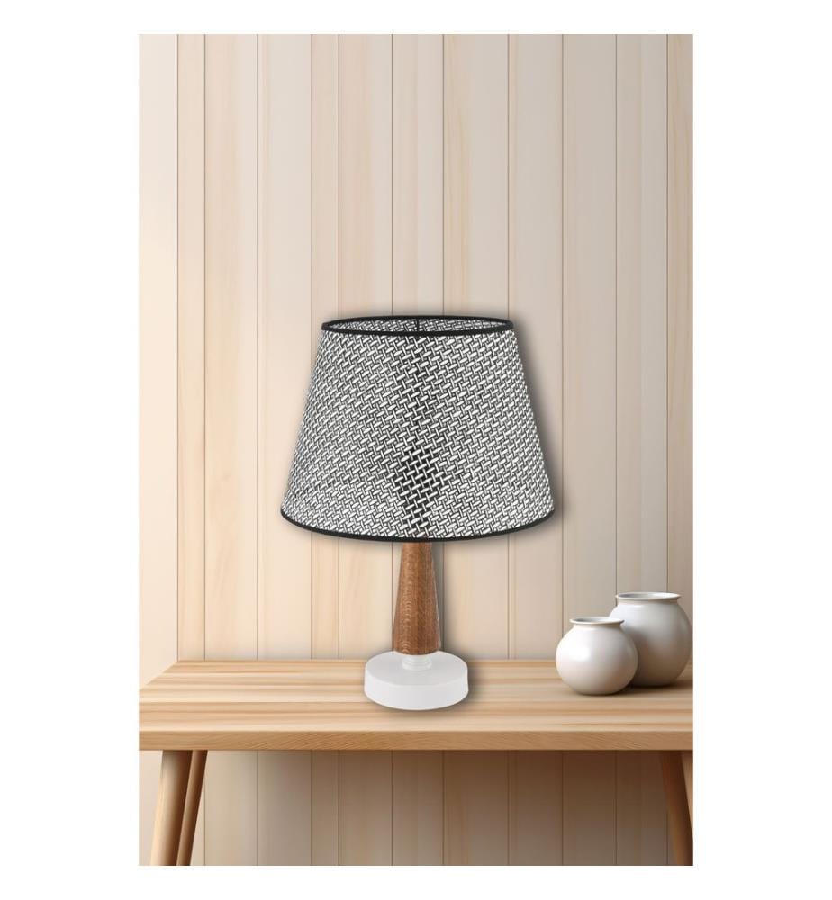 Lampe de table, pied en métal, gris, marron, blanc