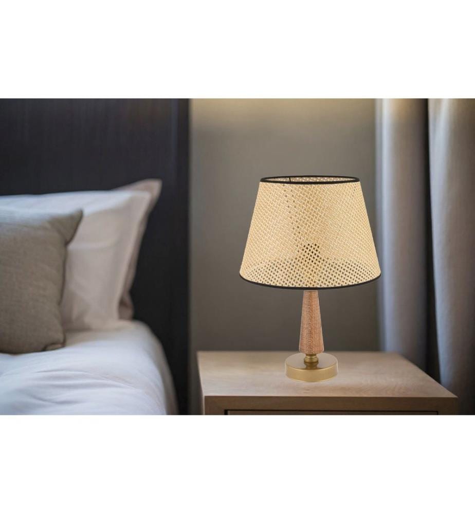 Lampe de table, pied en métal, camel, marron, or