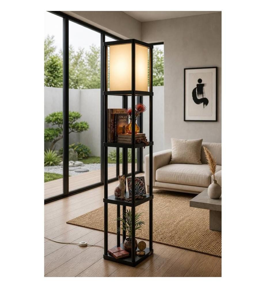 Lampadaire, corps en papier kraft et polypropylène, noir