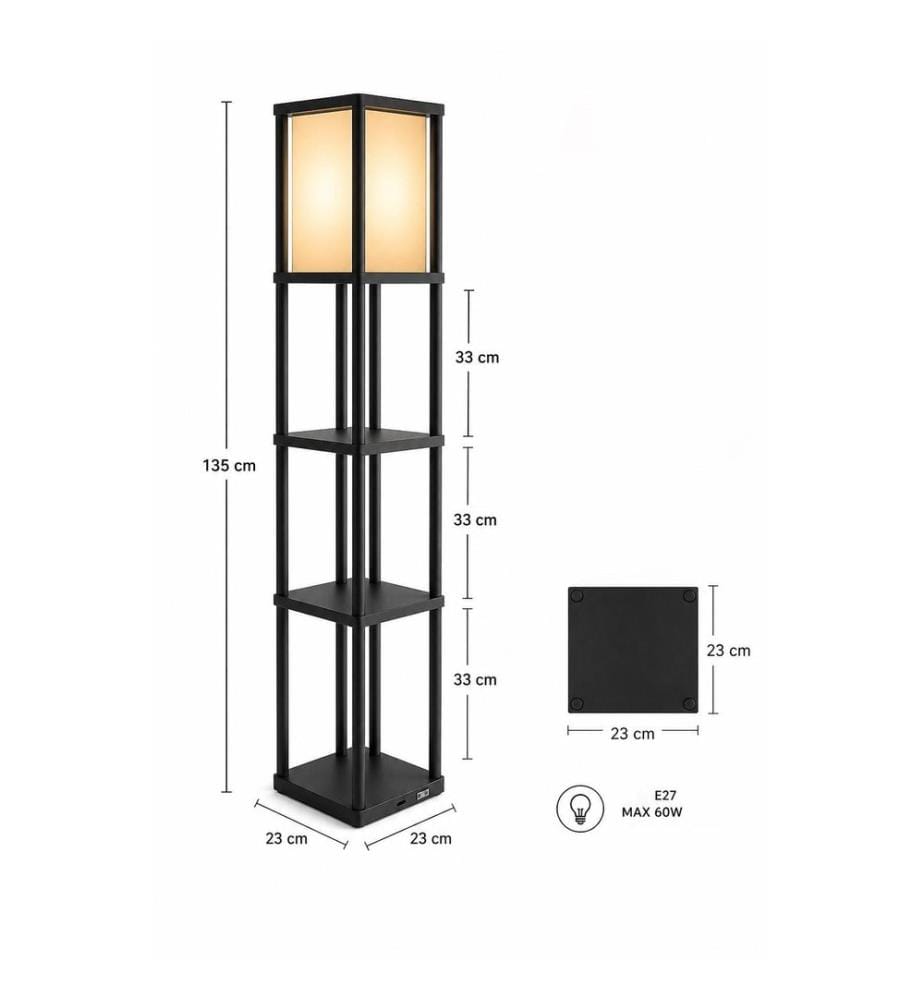 Lampadaire, corps en papier kraft et polypropylène, noir