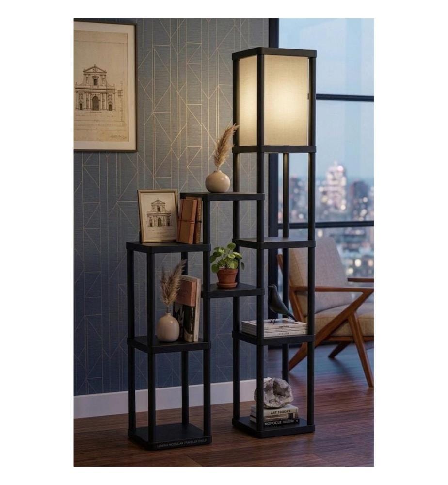Lampadaire, corps en papier kraft et polypropylène, noir