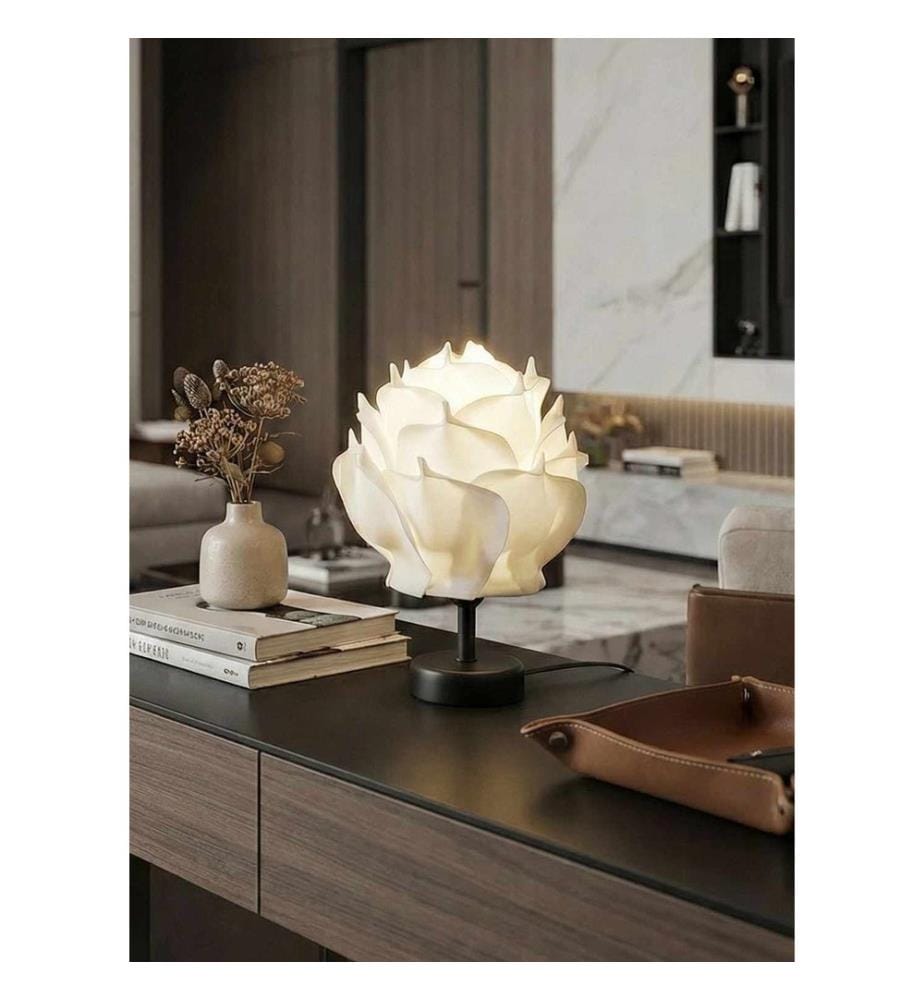 Lampe de table, corps en métal, blanc, noir