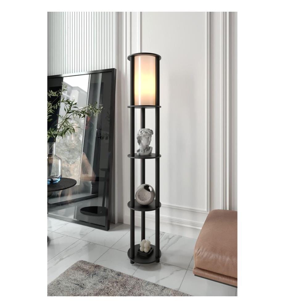 Lampadaire, structure en papier kraft et MDF, noir