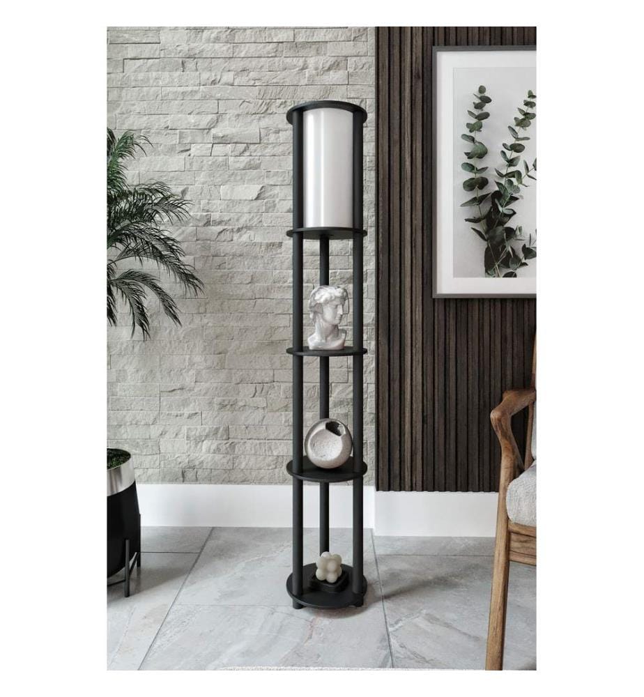 Lampadaire, structure en papier kraft et MDF, noir