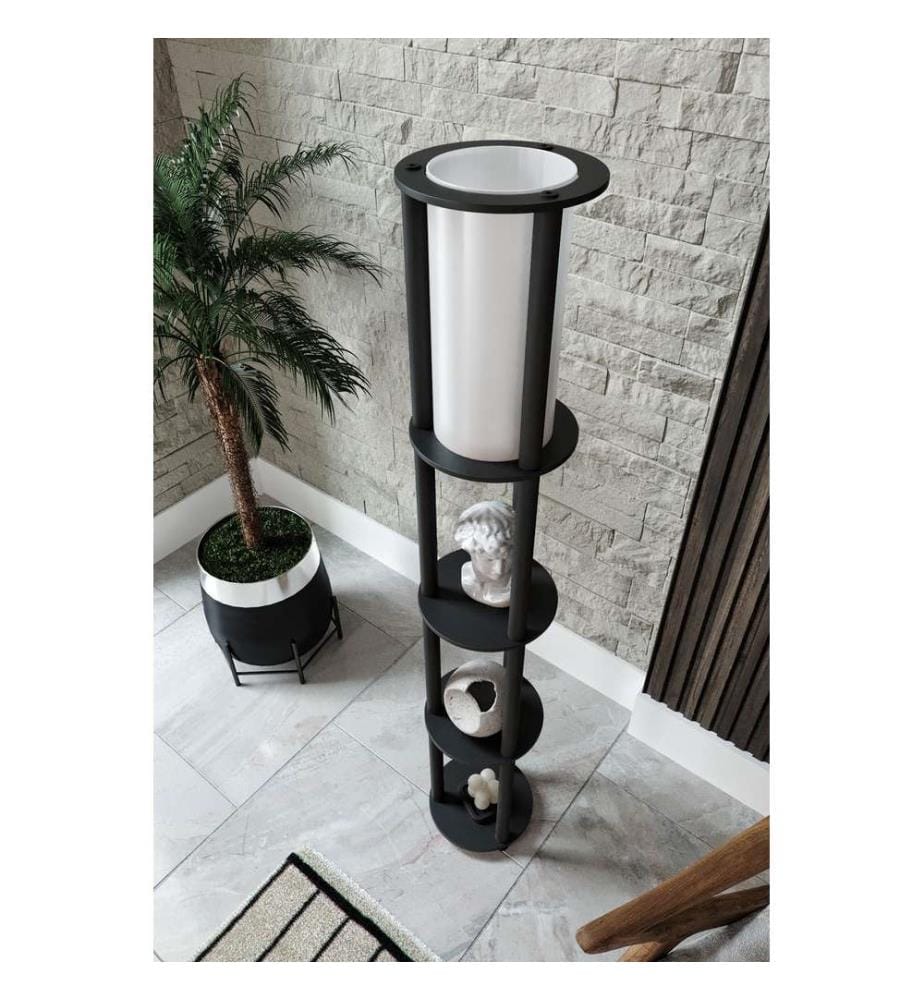 Lampadaire, structure en papier kraft et MDF, noir