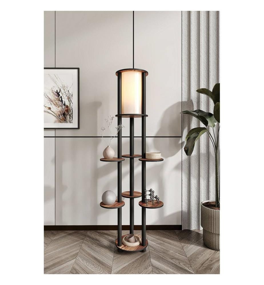 Lampadaire, structure en papier kraft et MDF, finition noyer