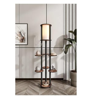 Lampadaire, structure en papier kraft et MDF, finition noyer