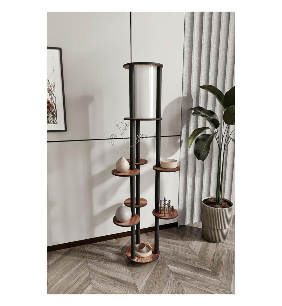 Lampadaire, structure en papier kraft et MDF, finition noyer